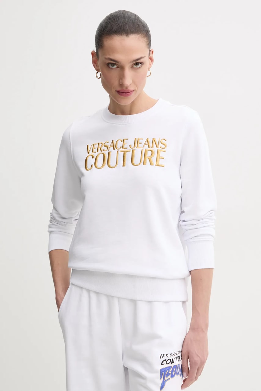 Versace Jeans Couture hanorac de bumbac femei, culoarea alb, cu imprimeu, 78HAIT06 CF01T Versace Jeans Couture hanorac de bumbac femei, culoarea alb, cu imprimeu, 78HAIT06 CF01T