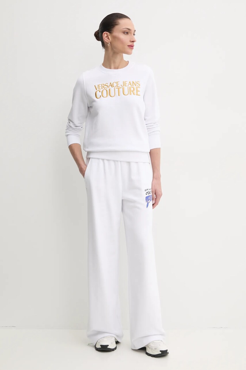 Βαμβακερή μπλούζα Versace Jeans Couture γυναικεία, χρώμα: άσπρο, 78HAIT06 CF01T φωτογραφία