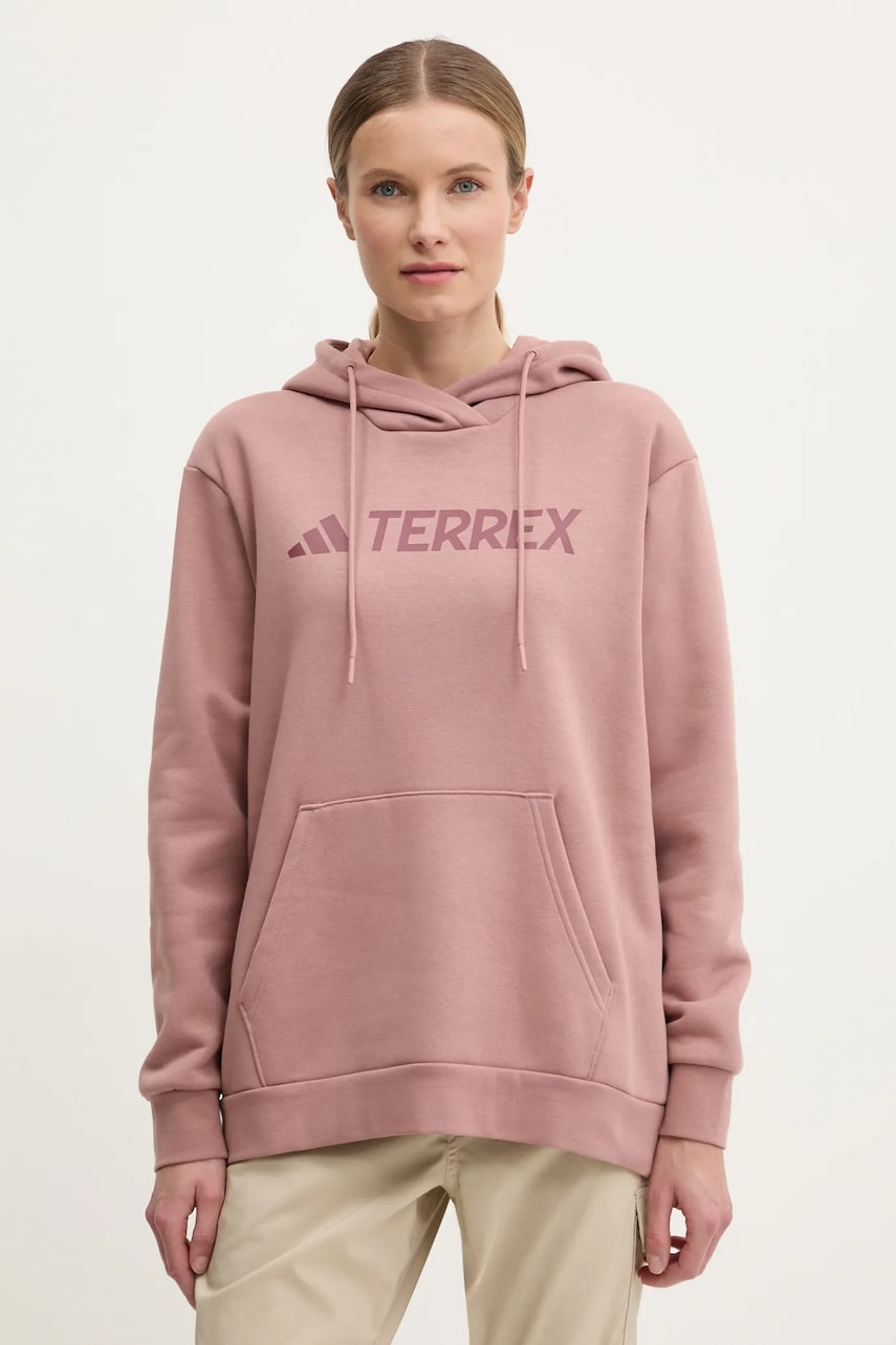 adidas TERREX bluză trening Multi culoarea roz, cu glugă, cu imprimeu, JF9090 adidas TERREX bluză trening Multi culoarea roz, cu glugă, cu imprimeu, JF9090