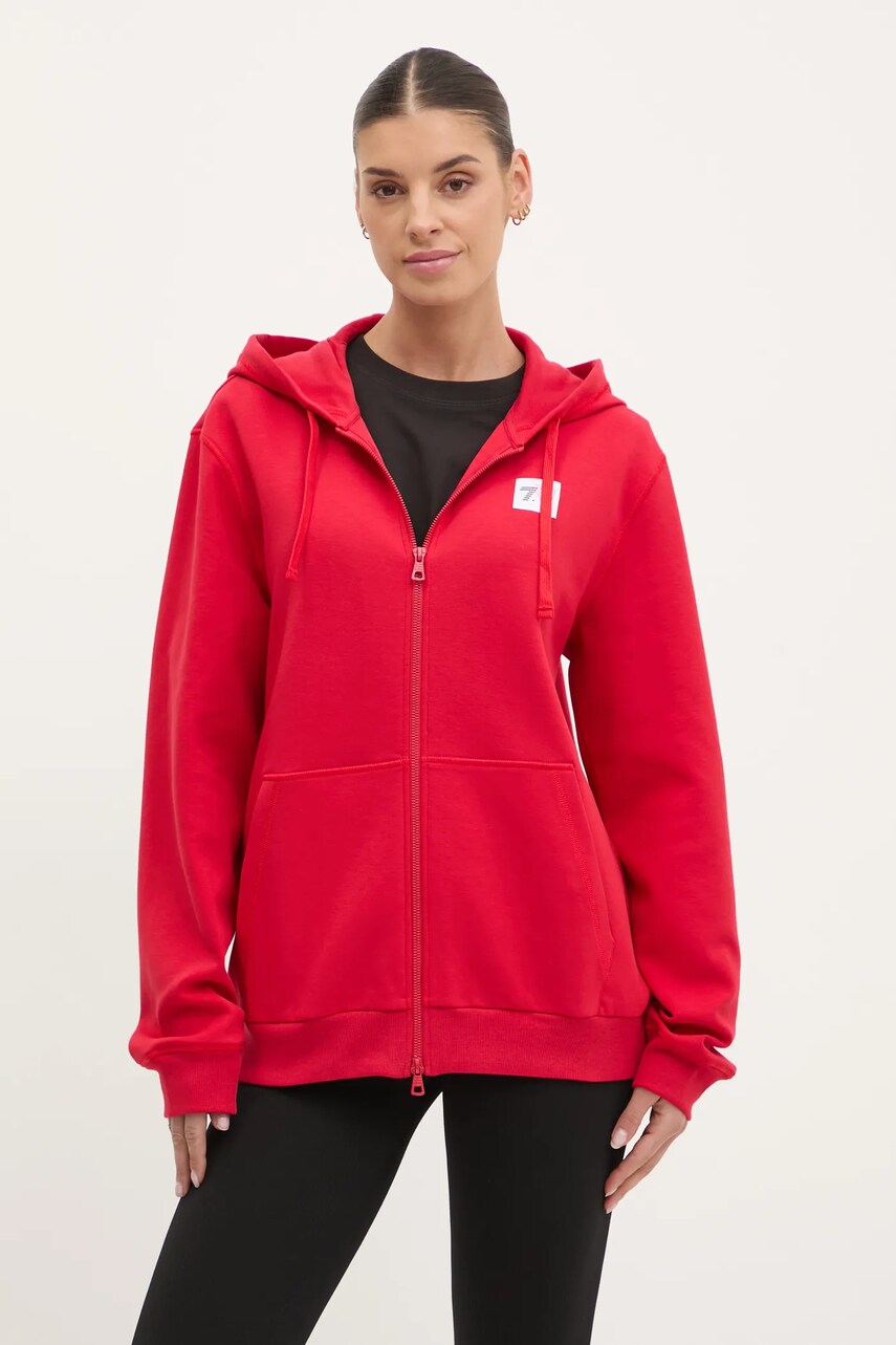 EA7 Emporio Armani bluza femei, culoarea rosu, cu gluga, cu imprimeu, AF12116.7X000044