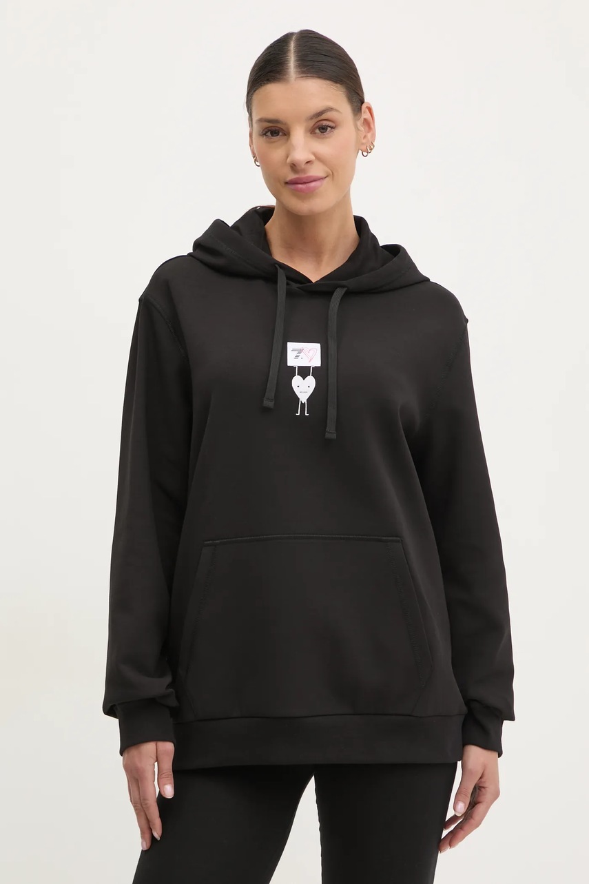 EA7 Emporio Armani bluza femei, culoarea negru, cu gluga, cu imprimeu, AF12116.7X000043