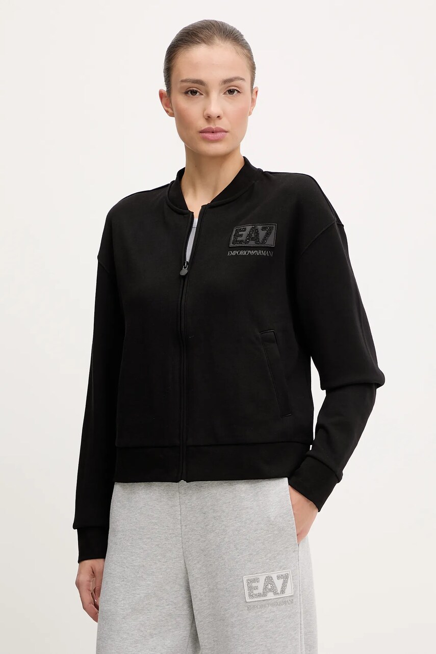 Levně Mikina EA7 Emporio Armani dámská, černá barva, s potiskem, AF12473.7W000178