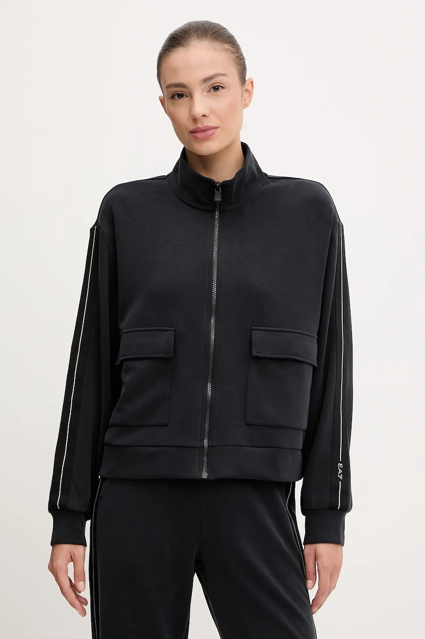 Levně Mikina EA7 Emporio Armani dámská, černá barva, hladká, AF12643.7W000171