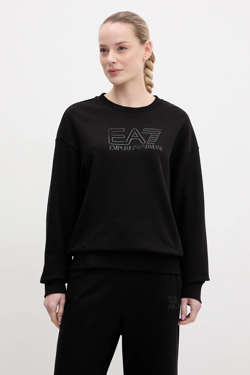 Levně Mikina EA7 Emporio Armani dámská, černá barva, s potiskem, AF12473.7W000099