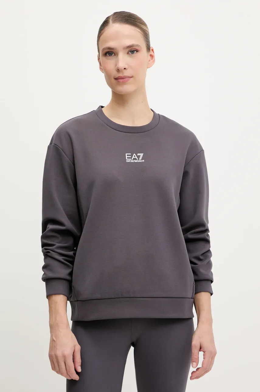 Levně Mikina EA7 Emporio Armani dámská, šedá barva, s potiskem, AF10443.7W000073