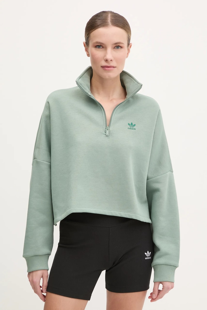 adidas Originals bluză Essential femei, culoarea verde, uni, JC8982 adidas Originals bluză Essential femei, culoarea verde, uni, JC8982