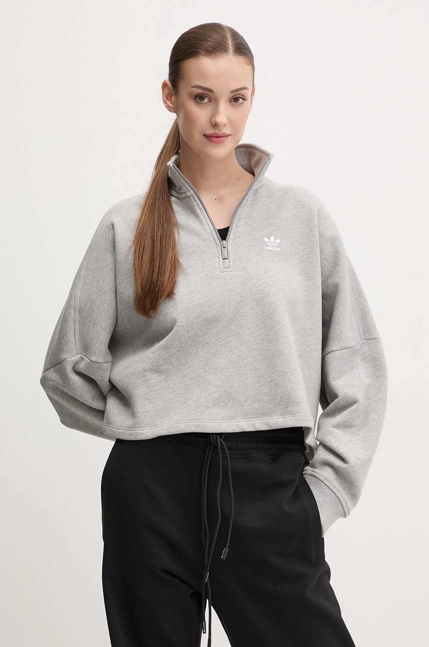 adidas Originals bluza Essential femei, culoarea gri, neted, IY9681 adidas Originals bluza Essential femei, culoarea gri, neted, IY9681