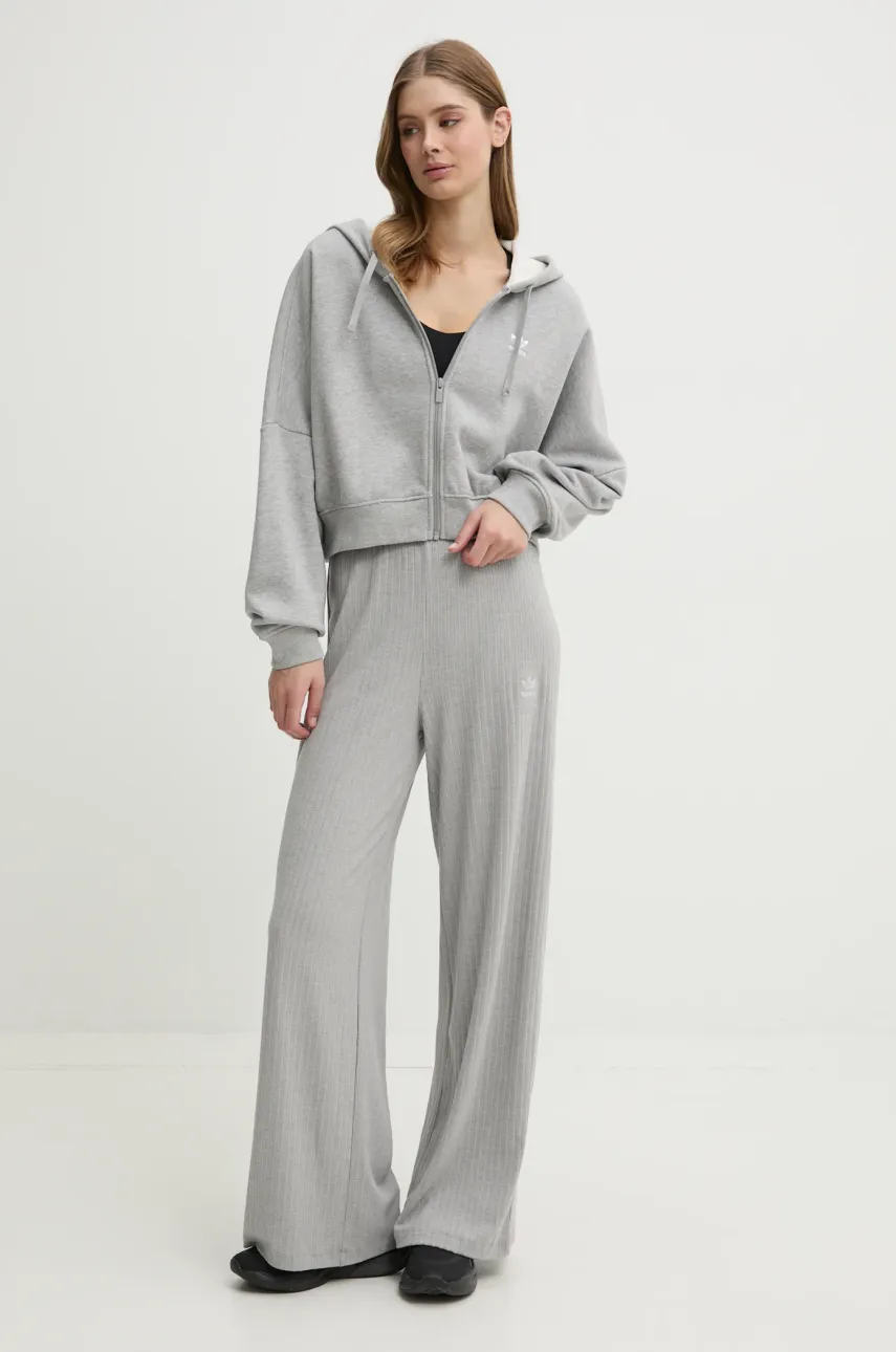Хлопковая кофта adidas Originals Essential женская цвет серый с капюшоном меланж JN7844 Хлопковая кофта adidas Originals Essential женская цвет серый с капюшоном меланж JN7844