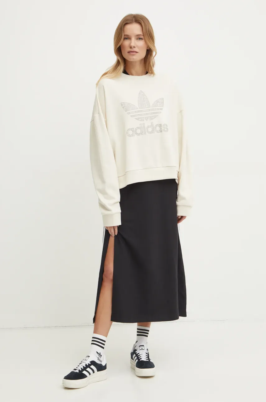 Хлопковая кофта adidas Originals SNAKE CREW женская цвет бежевый с принтом JC8329 Хлопковая кофта adidas Originals SNAKE CREW женская цвет бежевый с принтом JC8329