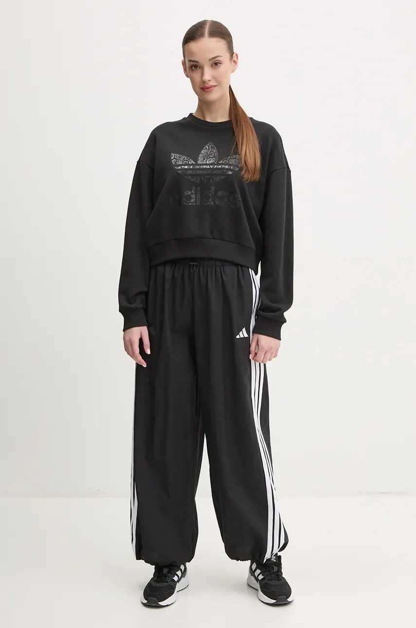 Хлопковая кофта adidas Originals SNAKE CREW женская цвет чёрный с принтом JN7291 Хлопковая кофта adidas Originals SNAKE CREW женская цвет чёрный с принтом JN7291
