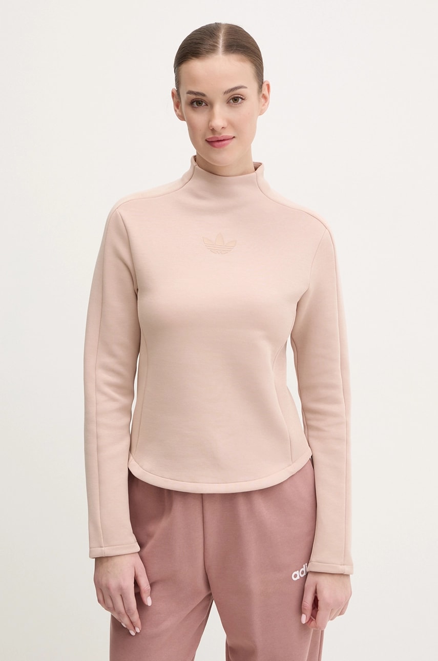 adidas Originals bluza INTERLOCK LS femei, culoarea bej, neted, JJ0938