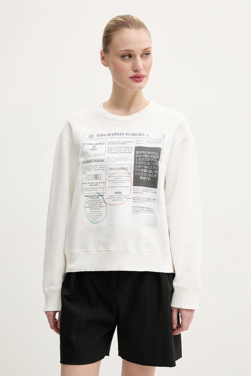 MM6 Maison Margiela hanorac de bumbac femei, culoarea alb, cu imprimeu, S52GU0242.M25012 MM6 Maison Margiela hanorac de bumbac femei, culoarea alb, cu imprimeu, S52GU0242.M25012