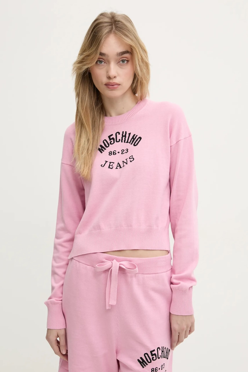 Moschino Jeans pulover de bumbac culoarea roz, light, 0907 3201 Moschino Jeans pulover de bumbac culoarea roz, light, 0907 3201