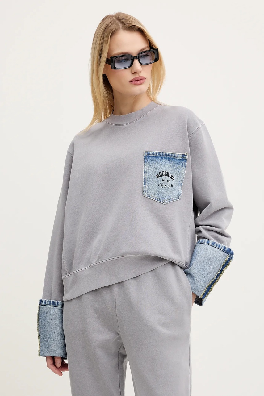 Levně Bavlněná mikina Moschino Jeans dámská, šedá barva, vzorovaná, 1709 3228