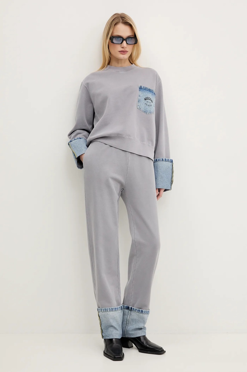 Хлопковая кофта Moschino Jeans женская цвет серый узор 1709 3228 Хлопковая кофта Moschino Jeans женская цвет серый узор 1709 3228