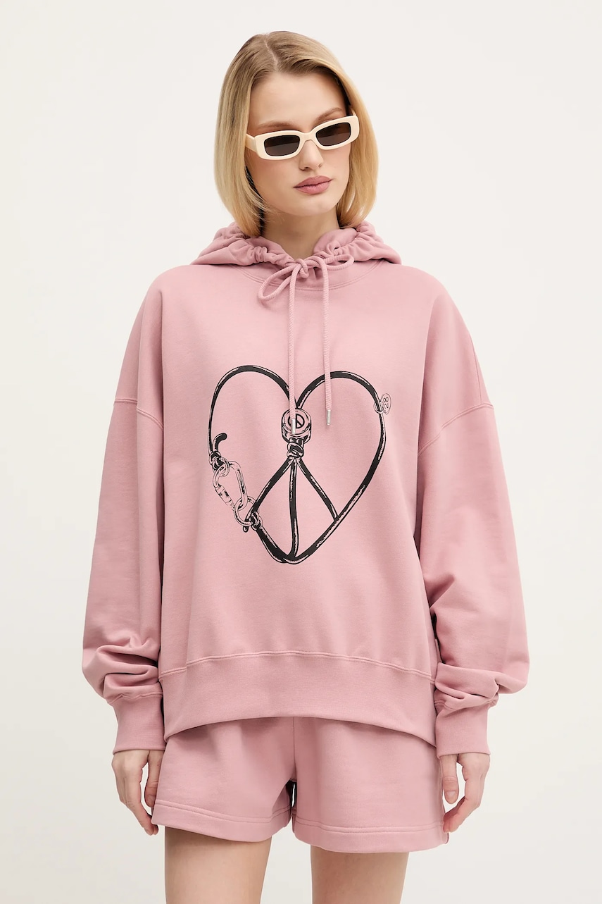 Moschino Jeans hanorac de bumbac femei, culoarea roz, cu glugă, cu imprimeu, 1708 3228 Moschino Jeans hanorac de bumbac femei, culoarea roz, cu glugă, cu imprimeu, 1708 3228