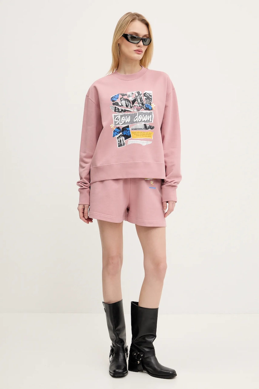 Хлопковая кофта Moschino Jeans женская цвет розовый с принтом 1706 3228 Хлопковая кофта Moschino Jeans женская цвет розовый с принтом 1706 3228