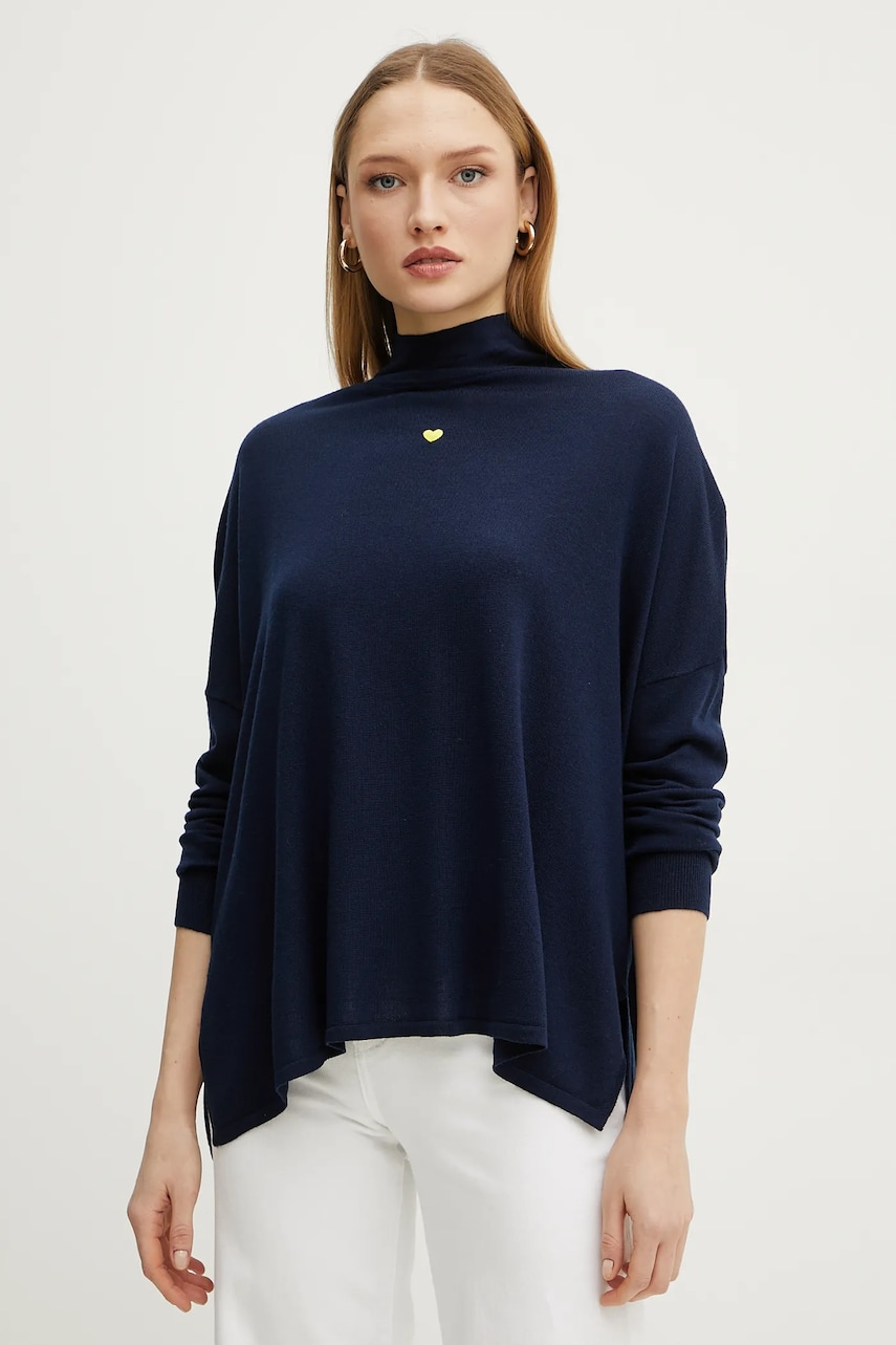 MAX&Co. pulover de lana femei, culoarea albastru marin, light, cu guler, 2518361024200 MAX&Co. pulover de lana femei, culoarea albastru marin, light, cu guler, 2518361024200
