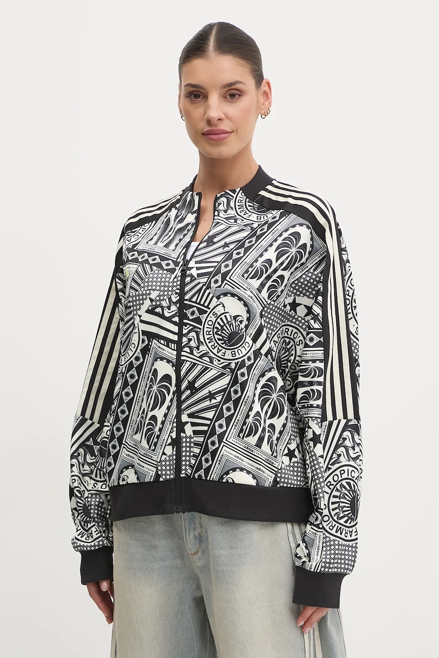 adidas bluză x Farm Rio femei, culoarea negru, cu imprimeu, JD6296