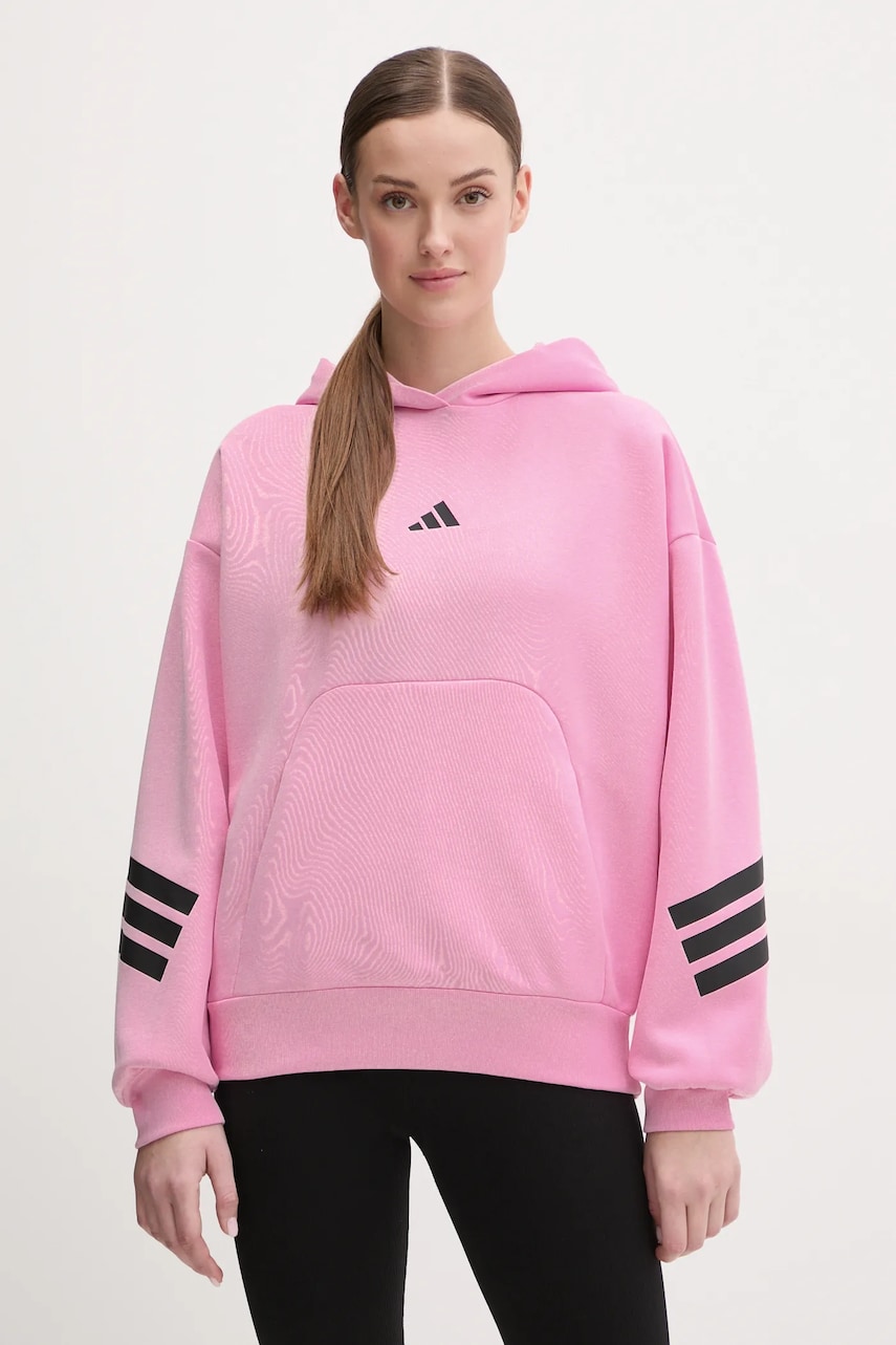 adidas bluza Future Icons femei, culoarea roz, cu glugă, cu imprimeu, JE0183 adidas bluza Future Icons femei, culoarea roz, cu glugă, cu imprimeu, JE0183