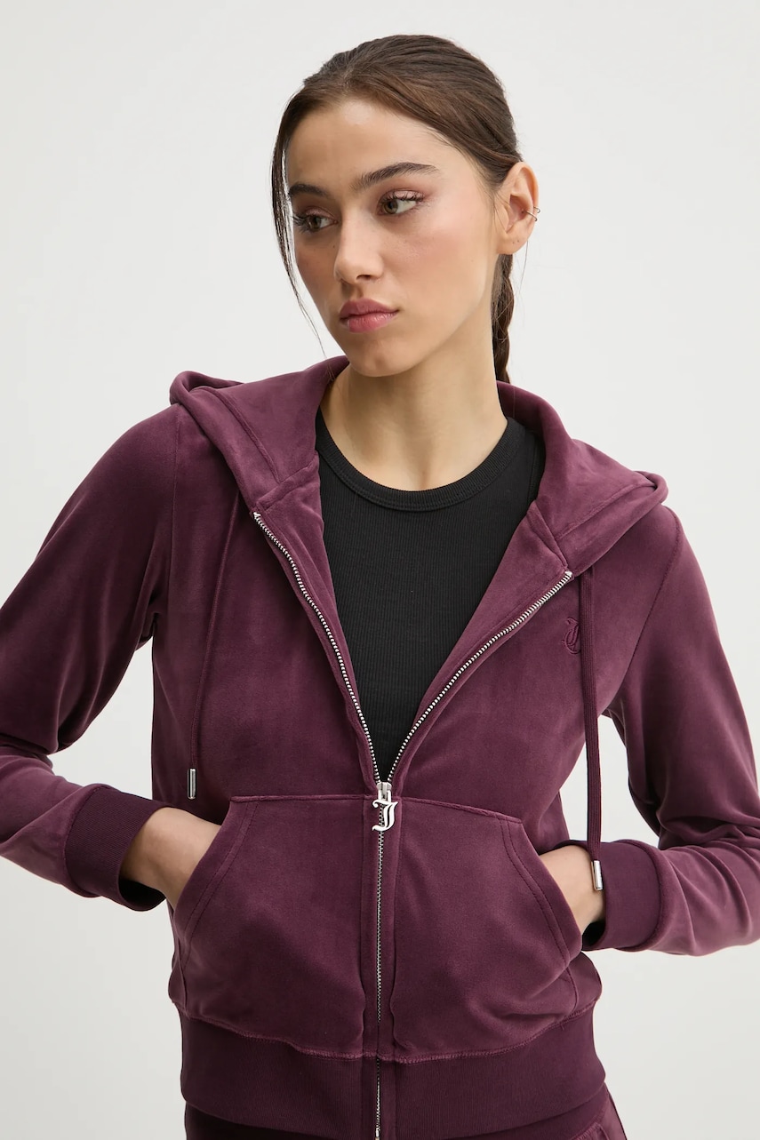 Juicy Couture bluza femei, culoarea bordo, cu glugă, neted, JCAP176EU