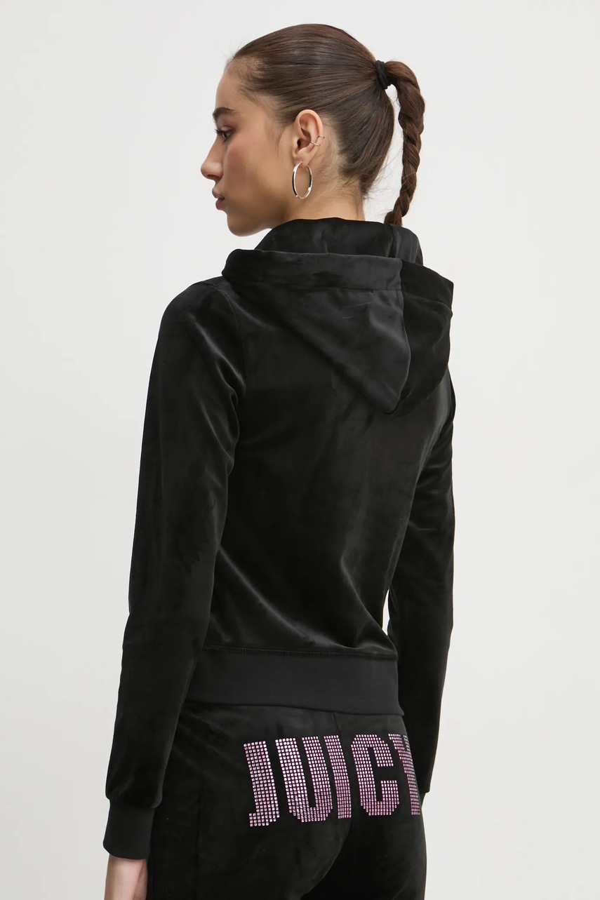 Кофта Juicy Couture жіноча колір чорний з капюшоном з аплікацією JCBAS125861 