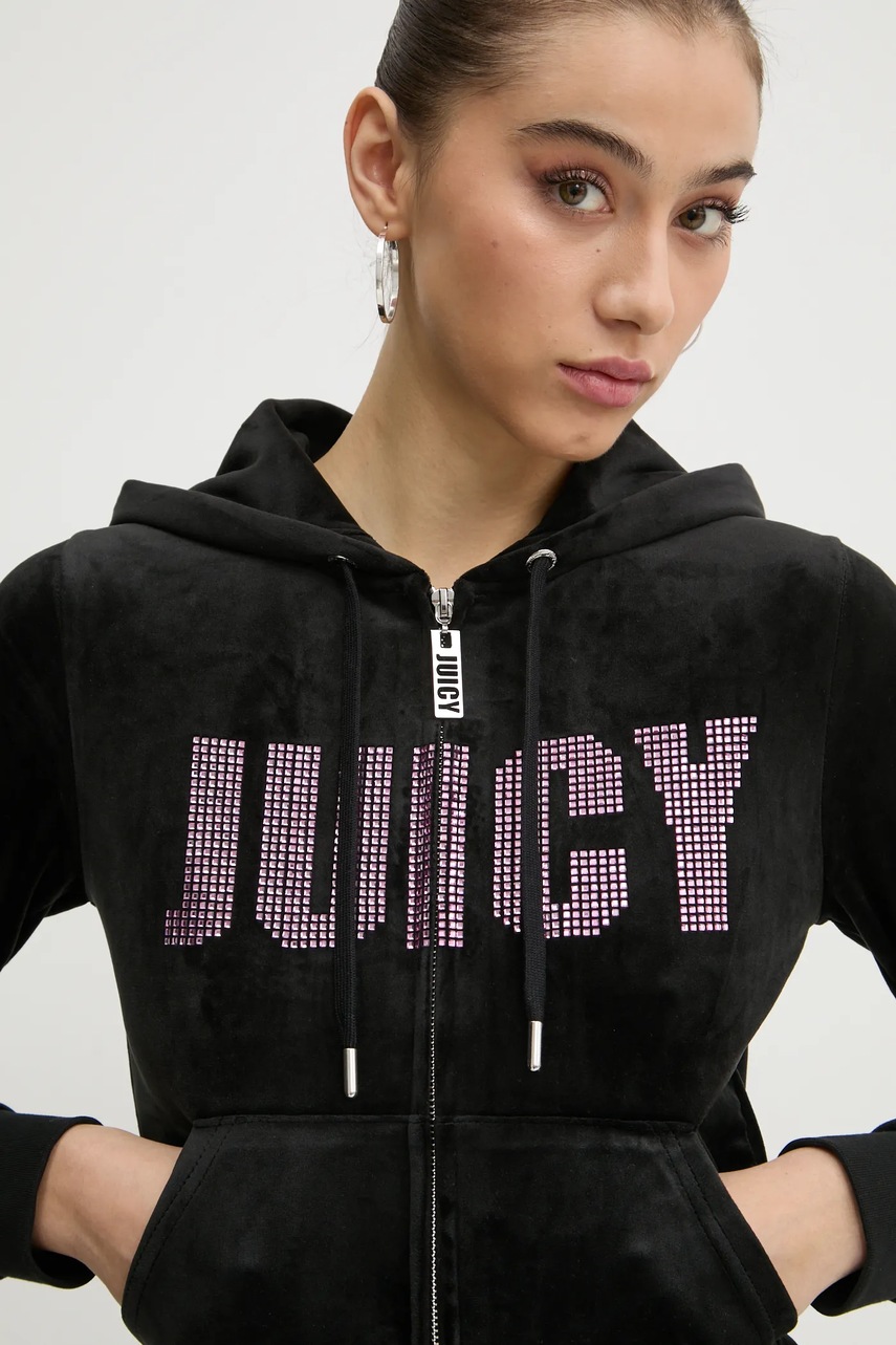Кофта Juicy Couture жіноча колір чорний з капюшоном з аплікацією JCBAS125861 