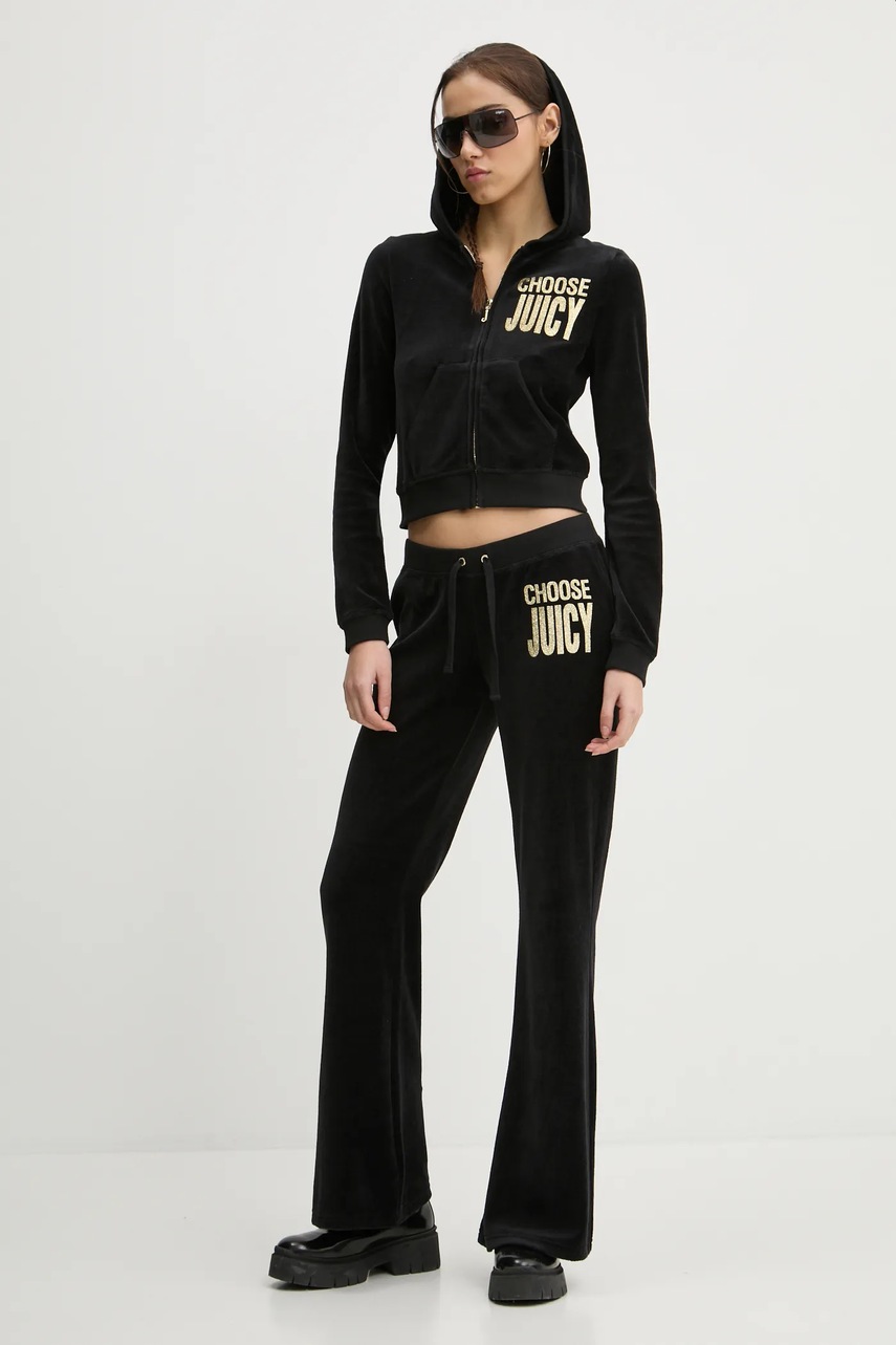Кофта Juicy Couture женская цвет чёрный с капюшоном с аппликацией JCGAS125001 Кофта Juicy Couture женская цвет чёрный с капюшоном с аппликацией JCGAS125001