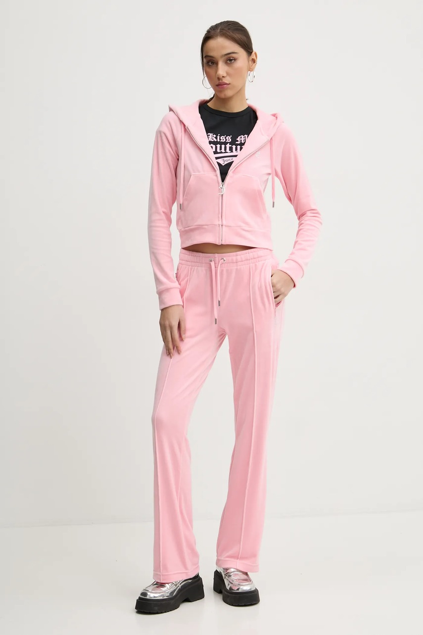 Кофта Juicy Couture женская цвет розовый с капюшоном с аппликацией JCWA122001 Кофта Juicy Couture женская цвет розовый с капюшоном с аппликацией JCWA122001