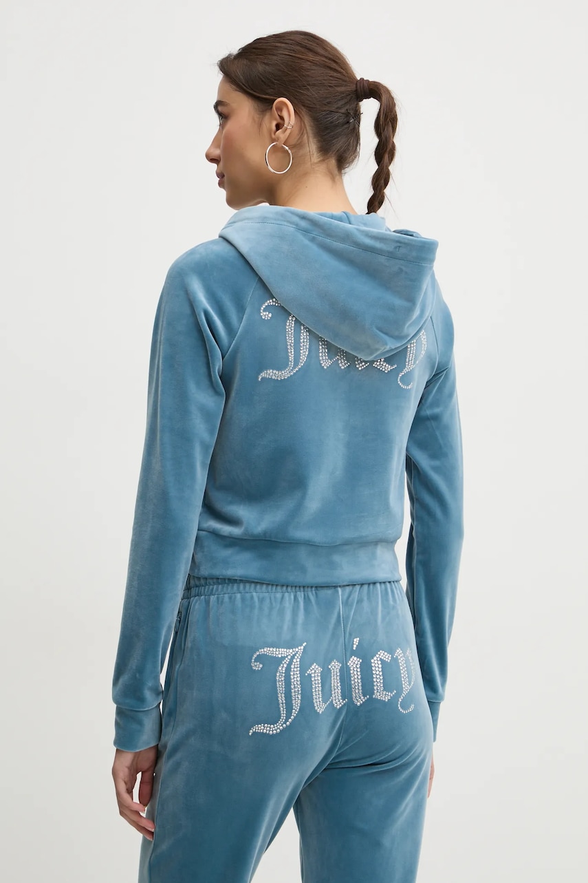 Кофта Juicy Couture жіноча колір бірюзовий з капюшоном з аплікацією JCWA122001 