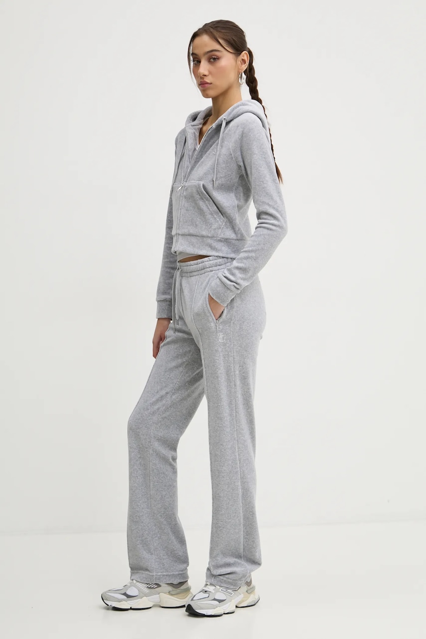 Кофта Juicy Couture женская цвет серый с капюшоном с аппликацией JCWA122001 Кофта Juicy Couture женская цвет серый с капюшоном с аппликацией JCWA122001