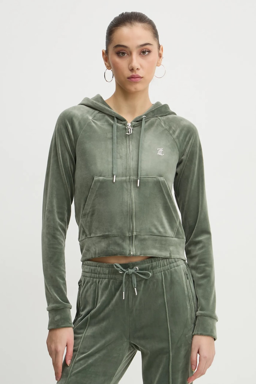 Juicy Couture bluza femei, culoarea verde, cu glugă, cu imprimeu, JCWA122001 Juicy Couture bluza femei, culoarea verde, cu glugă, cu imprimeu, JCWA122001