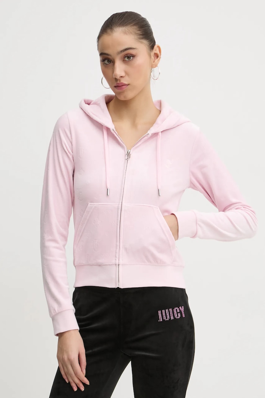 Juicy Couture bluză din velur culoarea roz, cu glugă, modelator, JCWAS125302