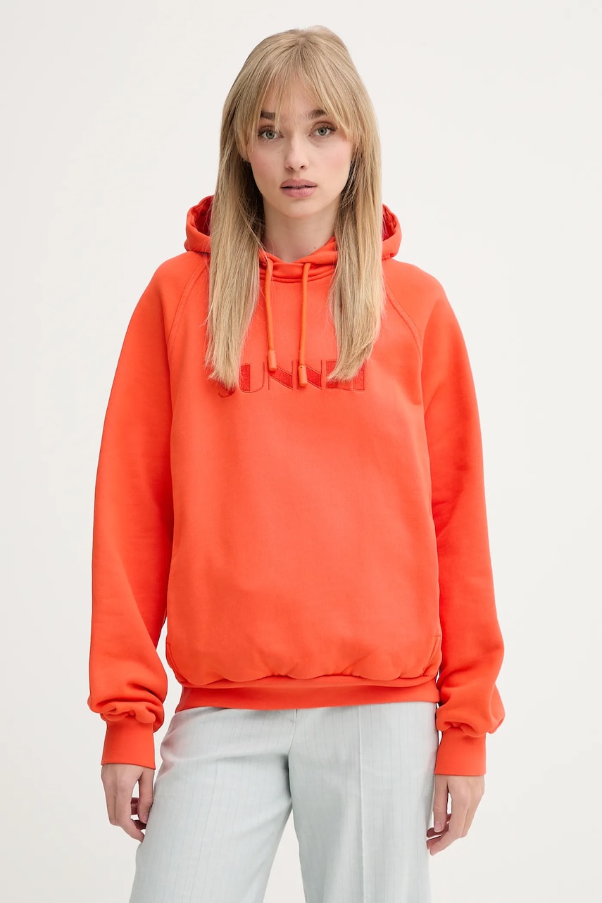 Sunnei hanorac de bumbac culoarea portocaliu, cu glugă, cu imprimeu, RTWXJER031