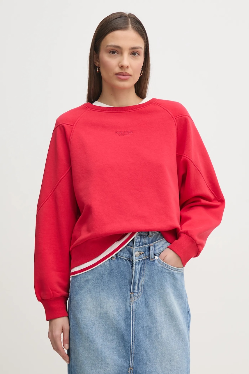 Pepe Jeans bluza REESE femei, culoarea rosu, neted, PL581480 Pepe Jeans bluza REESE femei, culoarea rosu, neted, PL581480