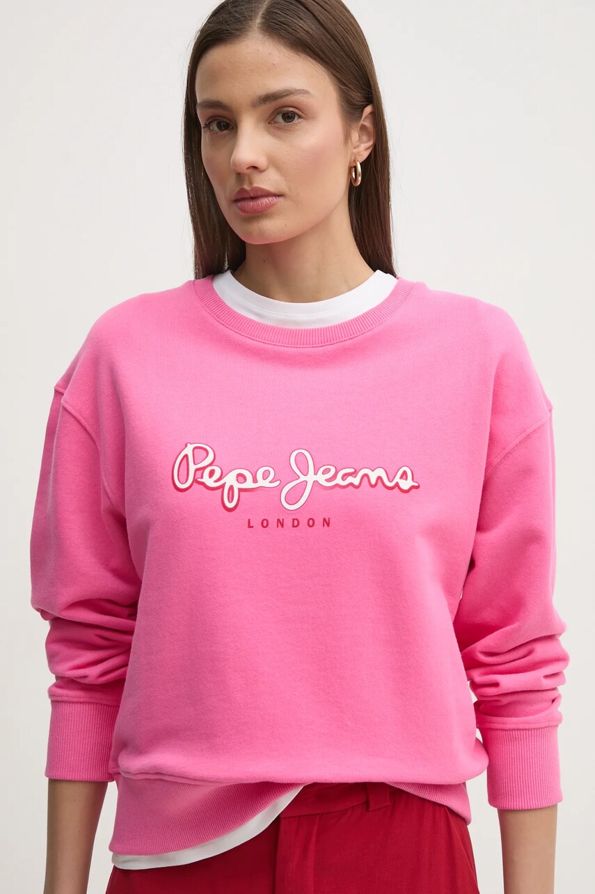 Pepe Jeans hanorac de bumbac MADDY femei, culoarea roz, cu imprimeu, PL581484