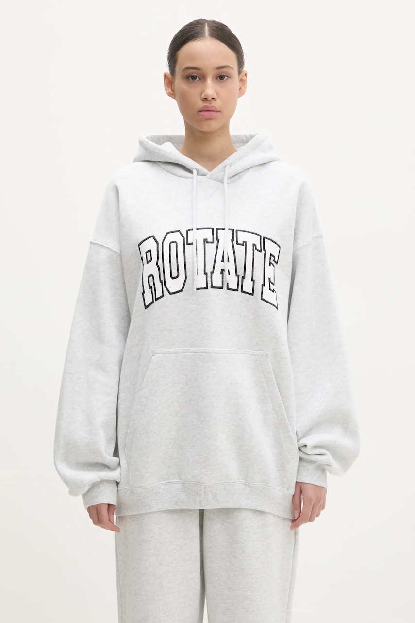 Rotate hanorac de bumbac femei, culoarea gri, cu glugă, cu imprimeu, 1134291473