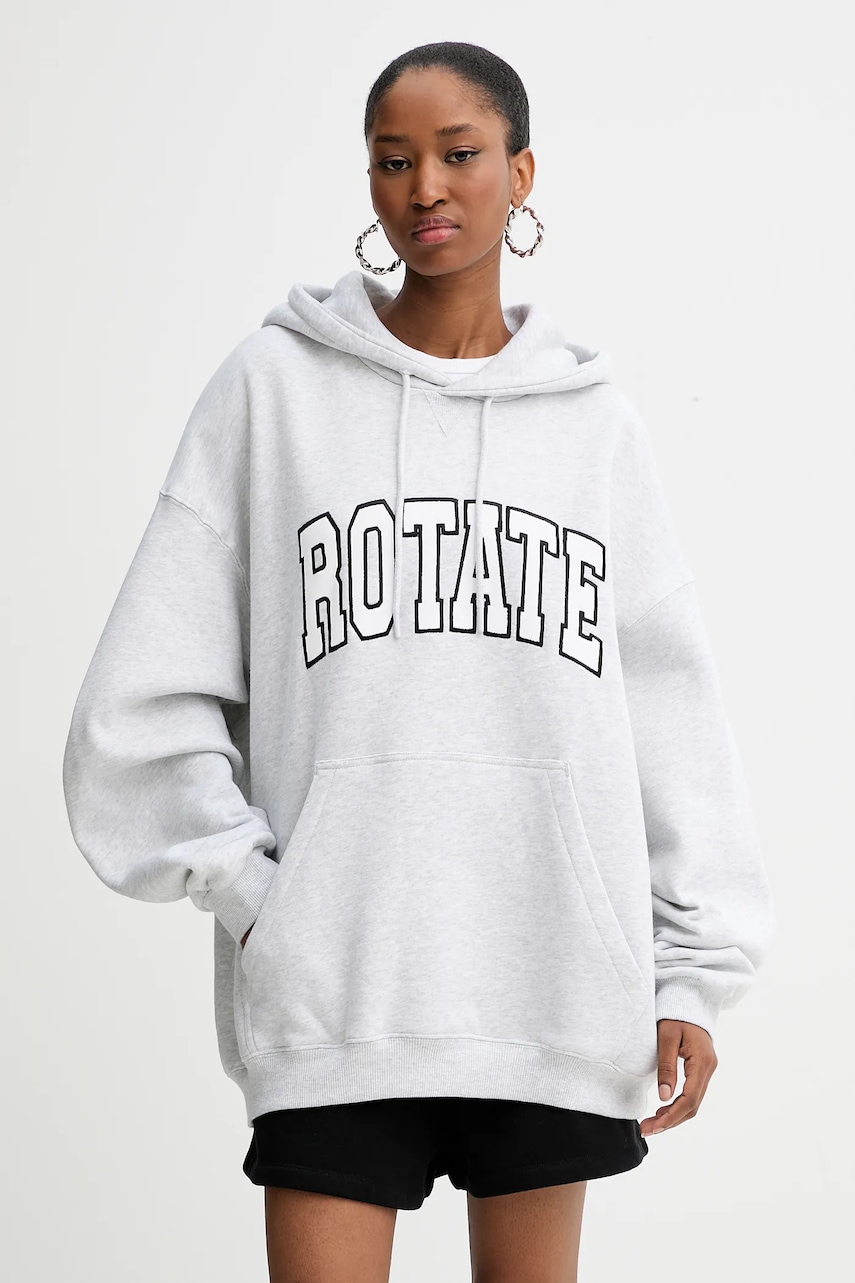 Rotate hanorac de bumbac femei, culoarea gri, cu glugă, cu imprimeu, 1134291473