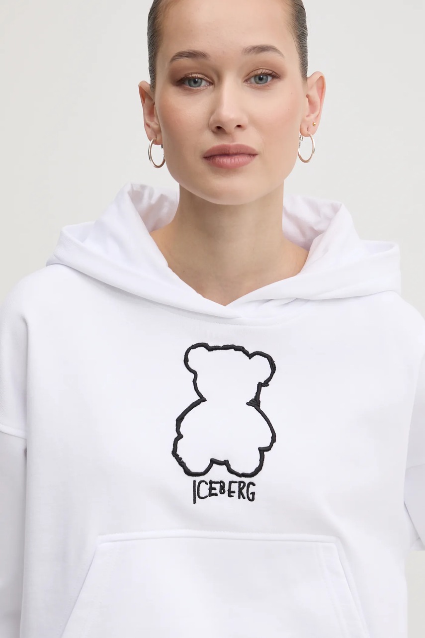 Βαμβακερή μπλούζα Iceberg γυναικεία, χρώμα: άσπρο, με κουκούλα, E071 6300 φωτογραφία