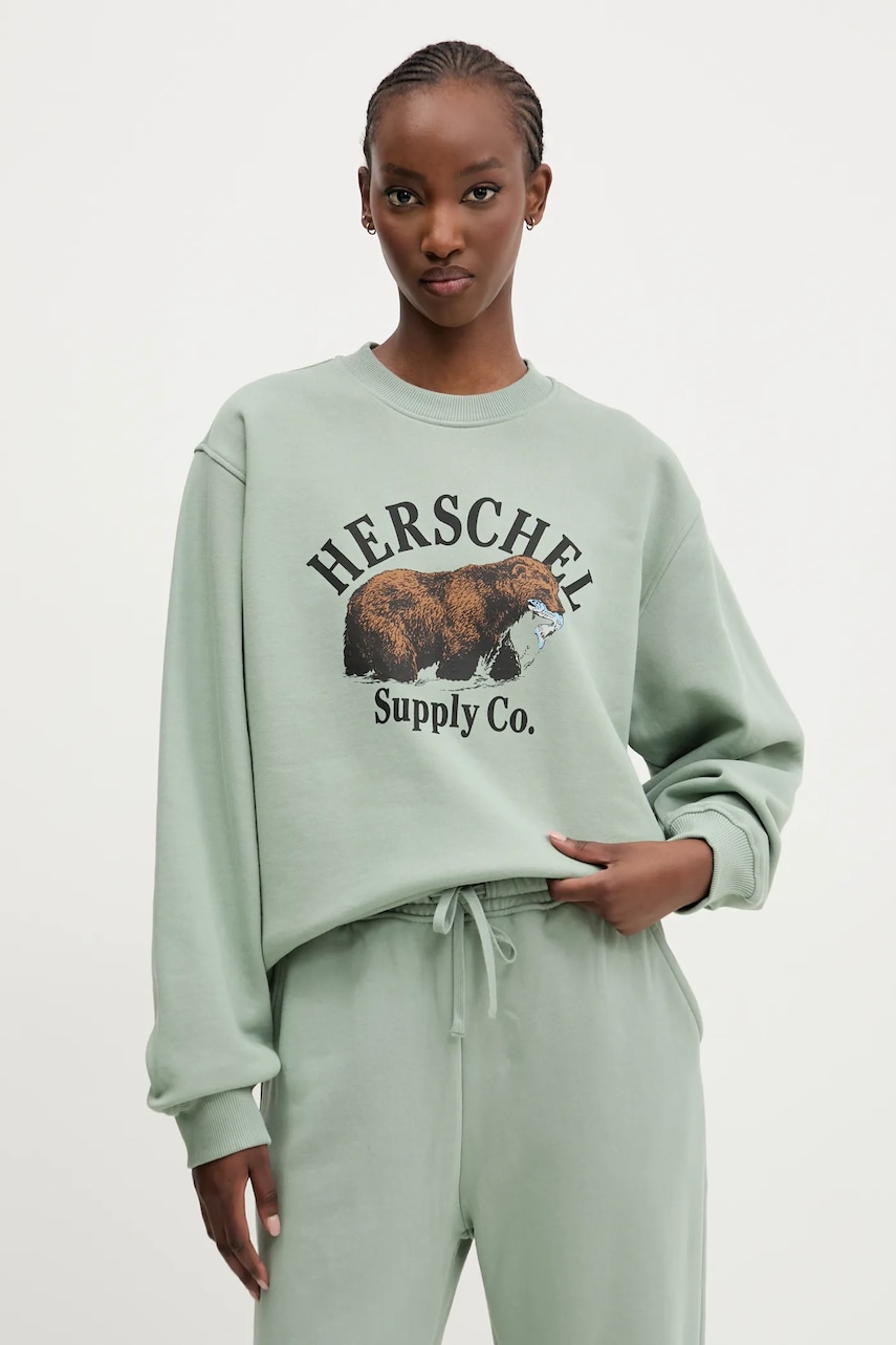 Herschel hanorac de bumbac femei, culoarea verde, cu imprimeu, 50446-01898