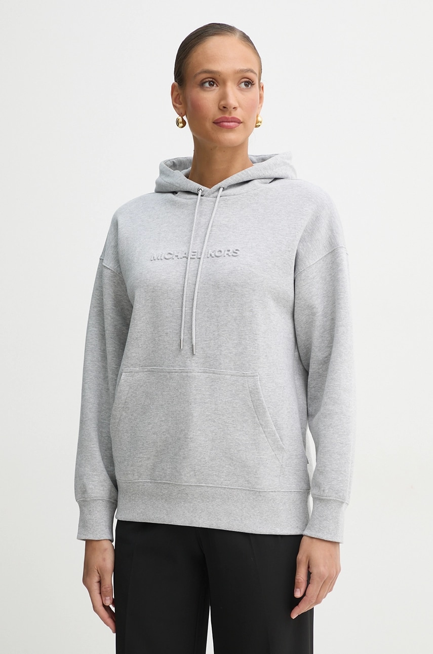 MICHAEL Michael Kors bluza femei, culoarea gri, cu glugă, melanj, MR551QC5MF MICHAEL Michael Kors bluza femei, culoarea gri, cu glugă, melanj, MR551QC5MF