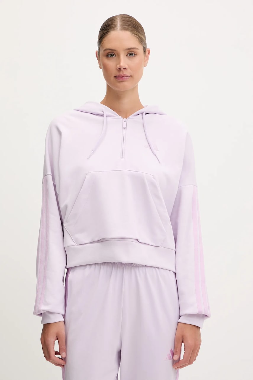 adidas bluză Essentials culoarea violet, cu glugă, uni, JN1947