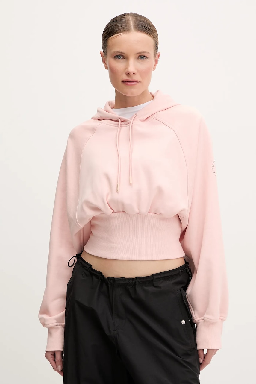 adidas by Stella McCartney hanorac de bumbac femei, culoarea portocaliu, cu glugă, uni, JJ4161 adidas by Stella McCartney hanorac de bumbac femei, culoarea portocaliu, cu glugă, uni, JJ4161