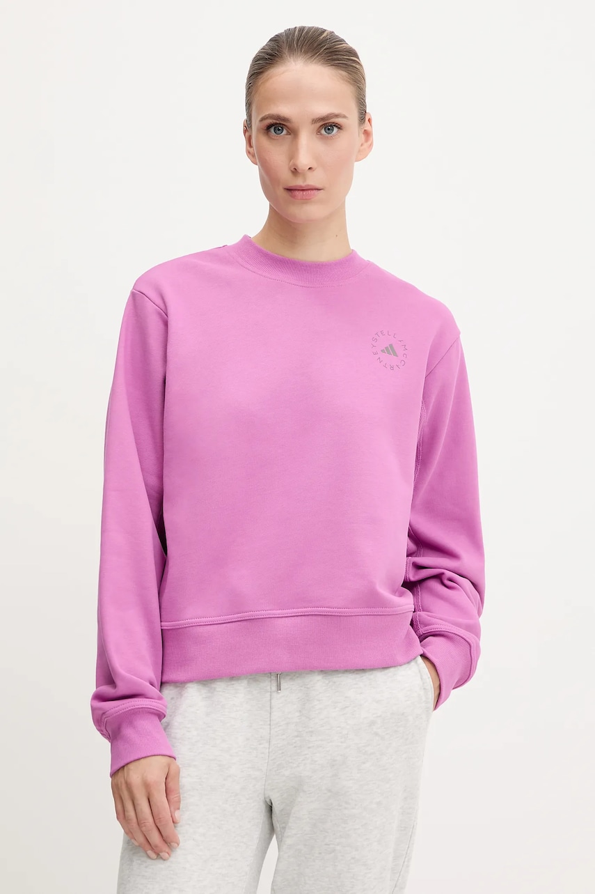 adidas by Stella McCartney hanorac de bumbac culoarea roz, cu imprimeu, JJ0151