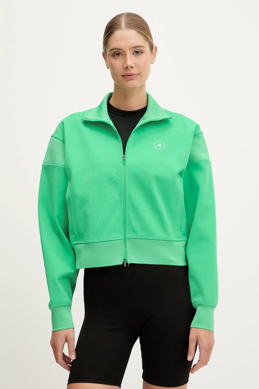 Levně Mikina adidas by Stella McCartney dámská, zelená barva, hladká, JJ0085