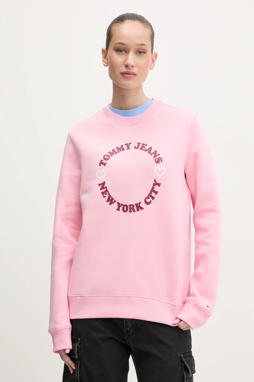 Tommy Jeans bluza femei, culoarea roz, cu imprimeu, DW0DW21770 Tommy Jeans bluza femei, culoarea roz, cu imprimeu, DW0DW21770
