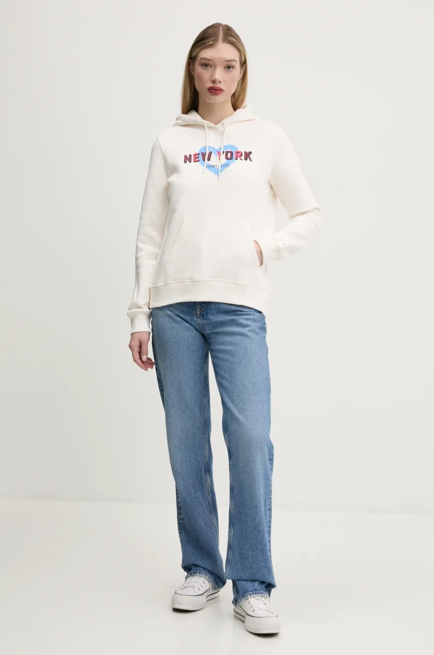 Кофта Tommy Jeans женская цвет бежевый с капюшоном с принтом DW0DW21771 Кофта Tommy Jeans женская цвет бежевый с капюшоном с принтом DW0DW21771