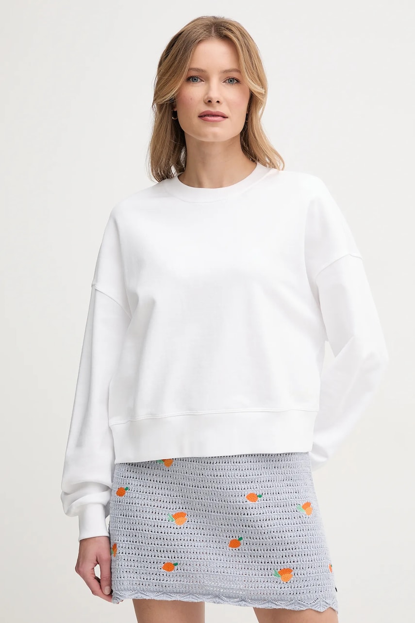 United Colors of Benetton hanorac de bumbac femei, culoarea alb, cu imprimeu, 3UNID109A
