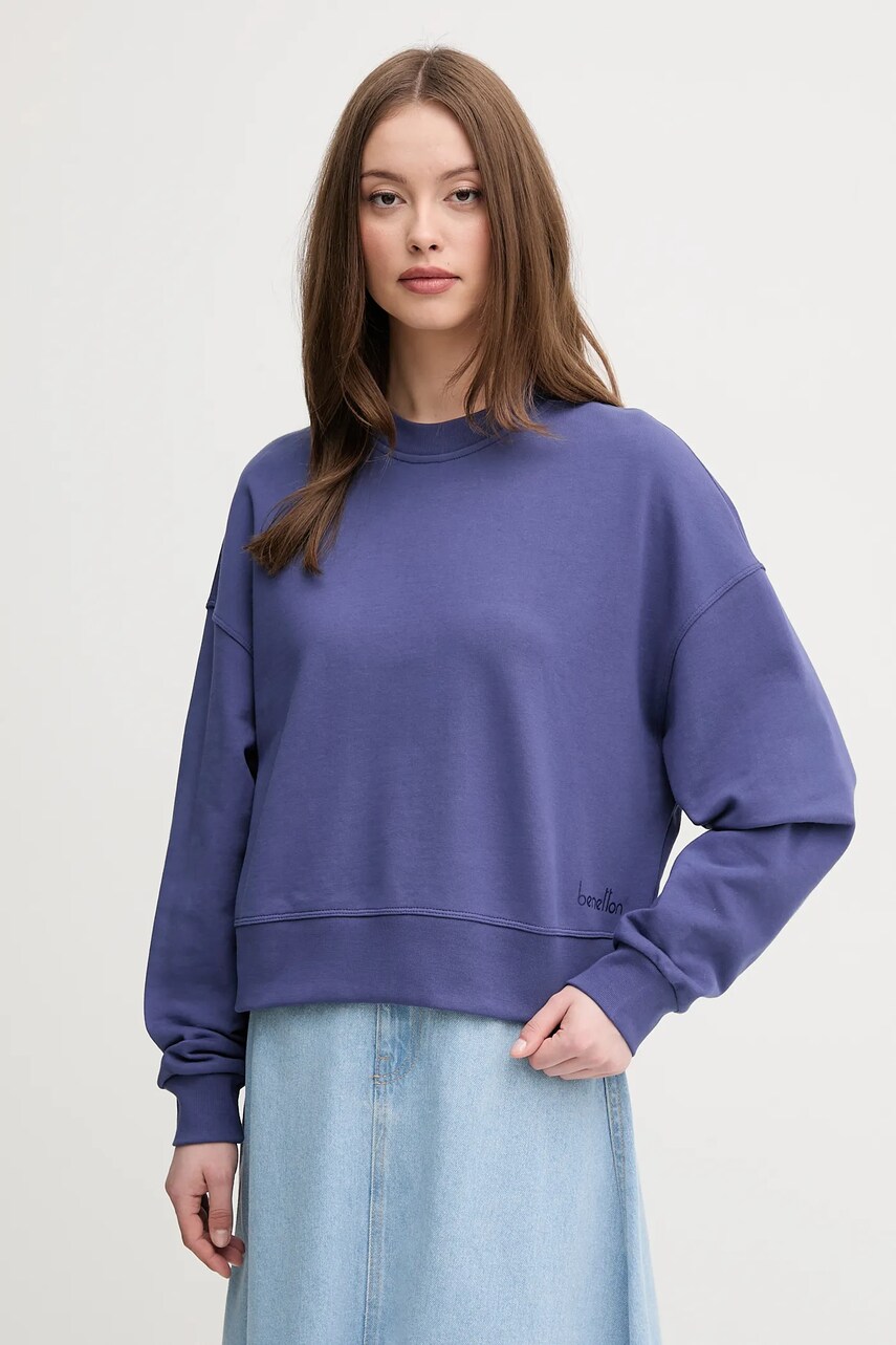 United Colors of Benetton hanorac de bumbac femei, culoarea bleumarin, cu imprimeu, 3UNID109A
