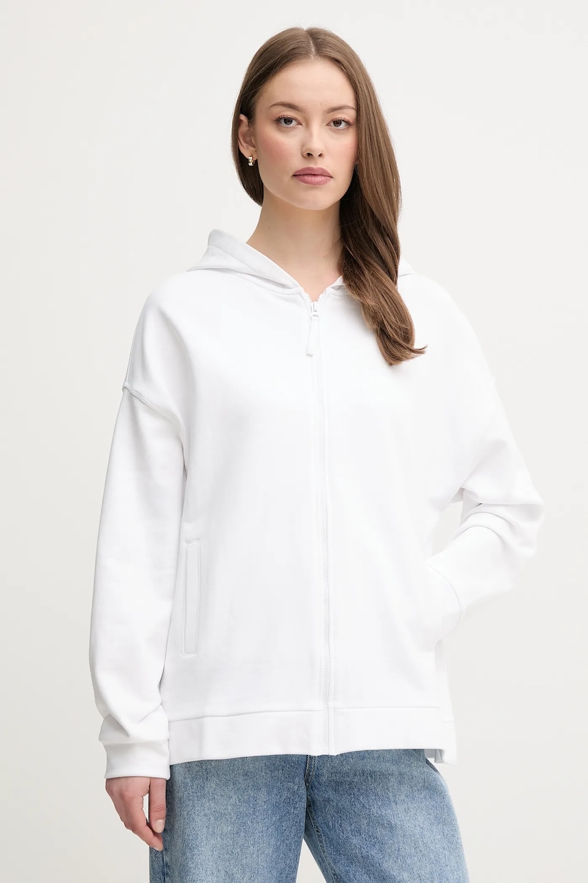 United Colors of Benetton hanorac de bumbac femei, culoarea alb, cu glugă, neted, 3UNID500R